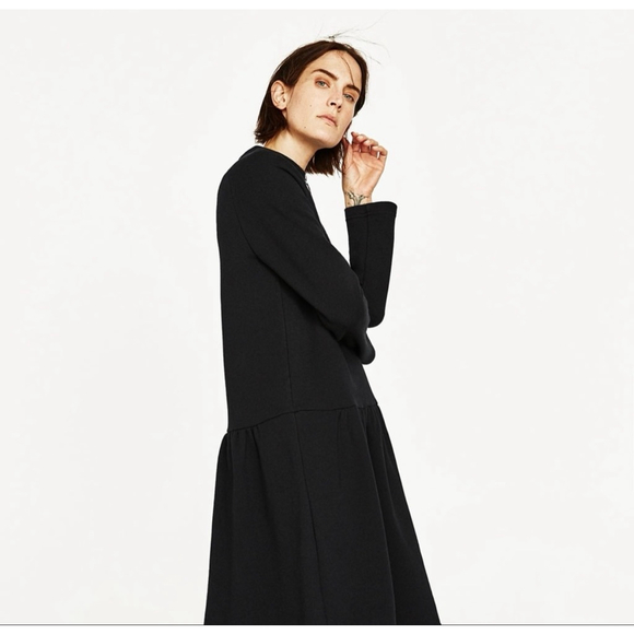 ZARA Long Sleeve Sweater Dress Big Hoop Zipper Ruched Vneck Black - Picture 3 of 7